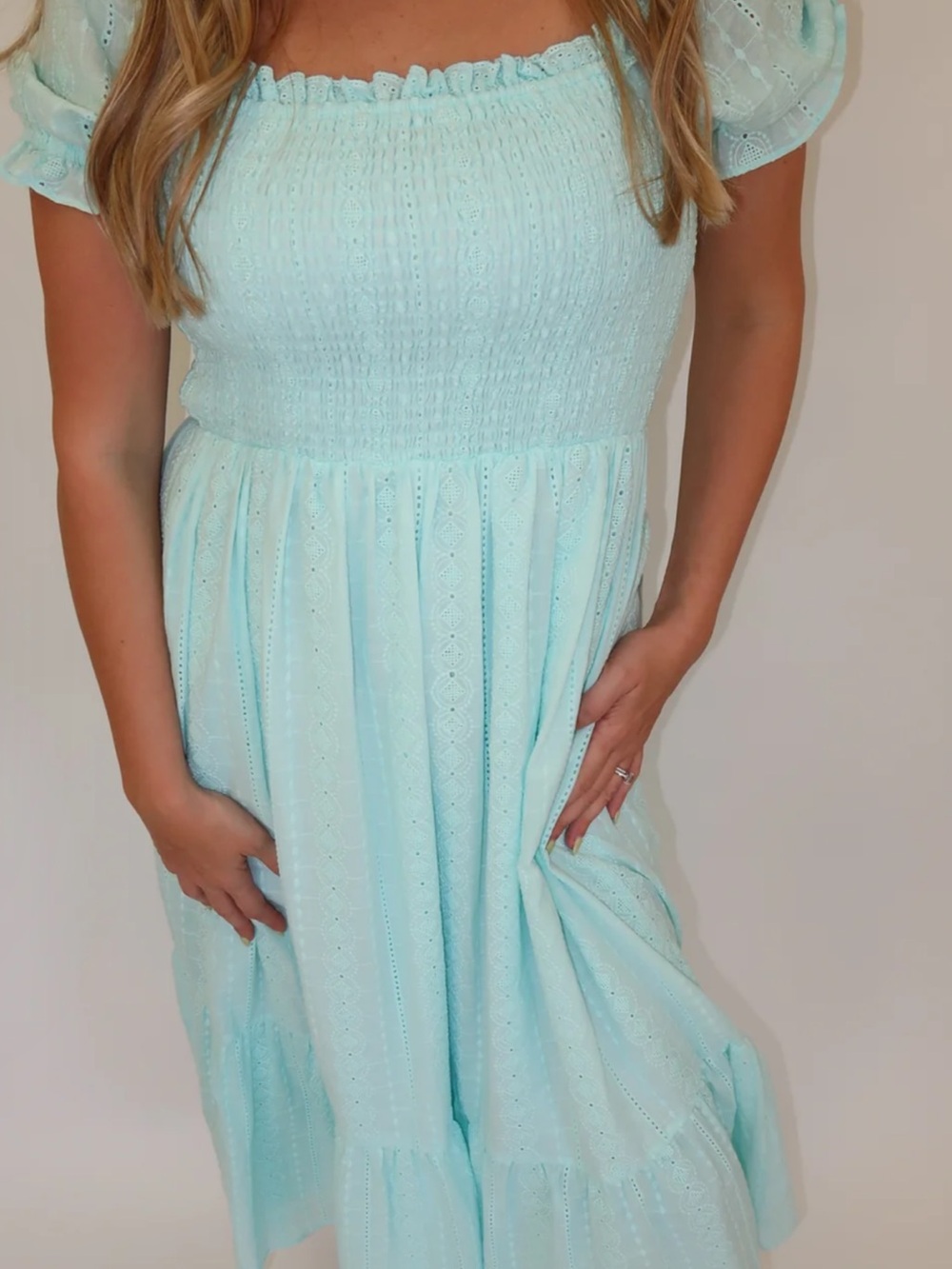 Light Aqua Eyelet Midi Dress